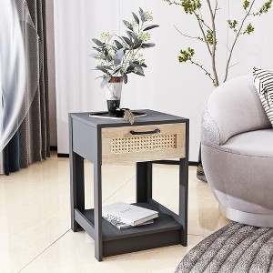 15.75" Rattan End black table with drawer, Modern nightstand, side table - 1 of 4
