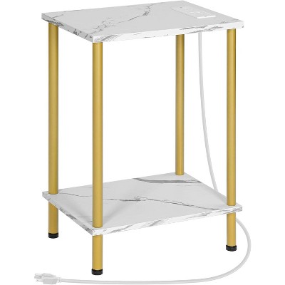 Side Table with Charging Station, End Table with USB Ports and Outlet, Nightstand with 2-Layer Storage Shelves