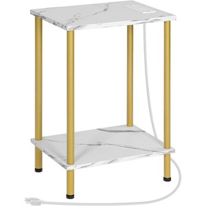 Side Table with Charging Station, End Table with USB Ports and Outlet, Nightstand with 2-Layer Storage Shelves - 1 of 4