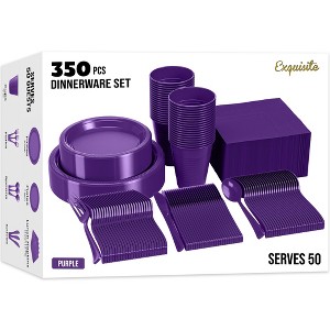 Crown Display 350 Piece Color Disposable Plastic Dinnerware party set- Serves 50 - 1 of 4