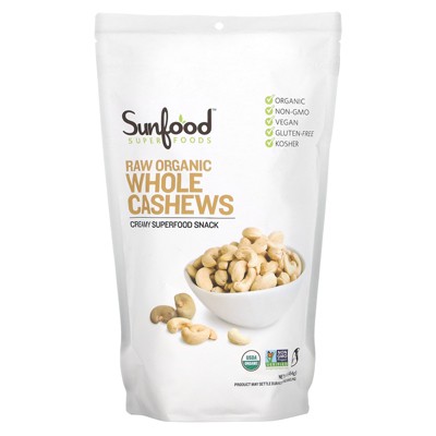 Sunfood Raw Organic Whole Cashews, 1 lb (454 g)