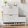 Shoe Cabinet with 2 Flip Drawers, Entryway Cabinet with Shoe Bench & 2 Hooks for Entryway Hallway, Living Room - 2 of 4