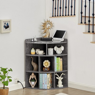 VECELO 3-Tier Corner Cabinet Cube Bookshelf, Wooden 8 Cubby Bookshelf for Small Space, Black/Brown/White/Gray