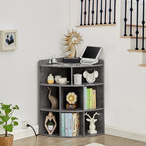 VECELO 3-Tier Corner Cabinet Cube Bookshelf, Wooden 8 Cubby Bookshelf for Small Space, Black/Brown/White/Gray - 1 of 4