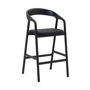 Armen Living Apache Wood and Faux Leather Barstool Black Oak - 1 of 4