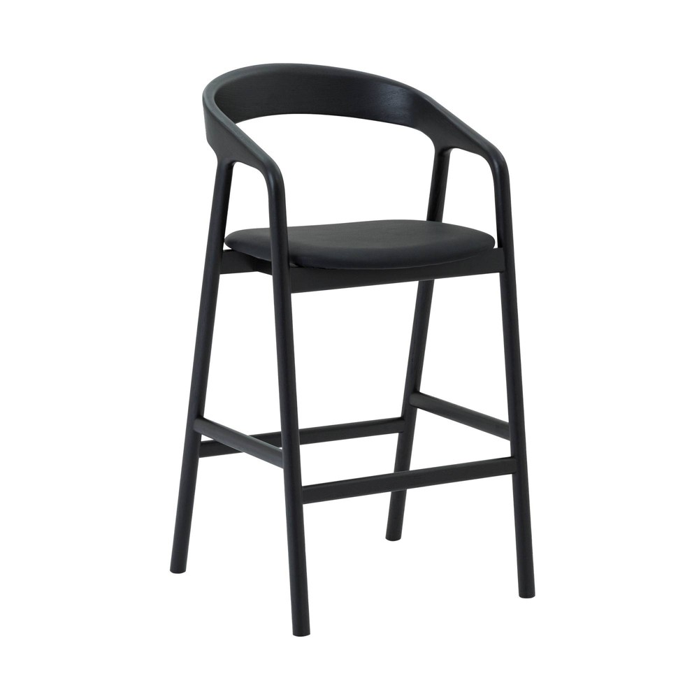 Photos - Chair Armen Living Apache Wood and Faux Leather Barstool Black Oak