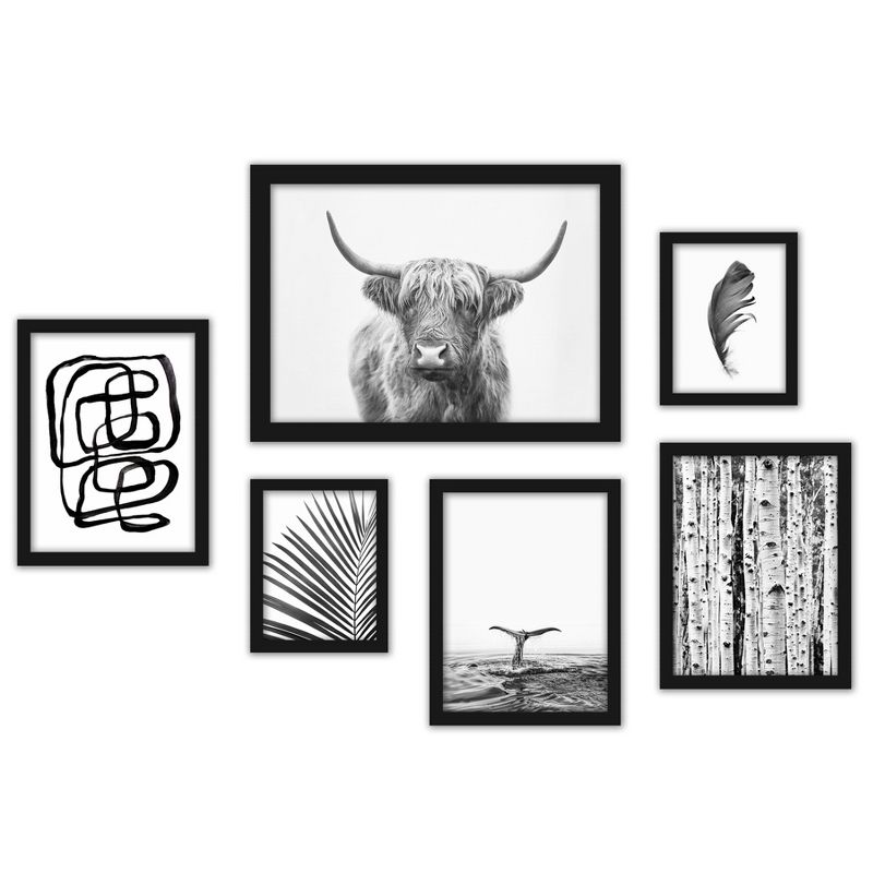 Americanflat Animal Vintage (Set Of 6) Framed Prints Gallery Wall Art Set Highland Bull Black & White Art By Sisi And Seb, 3 of 7