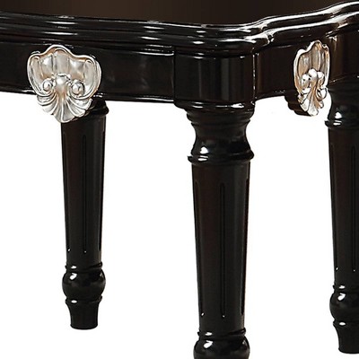 Black Carved Motif Square Wood End Table