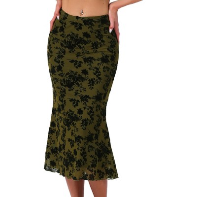 INSPIRE CHIC Floral Print Elastic High Waist Flowy Fishtail Mid Skirt