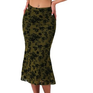 INSPIRE CHIC Floral Print Elastic High Waist Flowy Fishtail Mid Skirt - 1 of 4