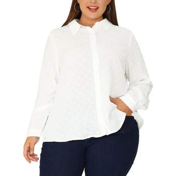 Agnes Orinda Women's Plus Size Elegant Tie Chiffon Formal Office Shirts  White 1X