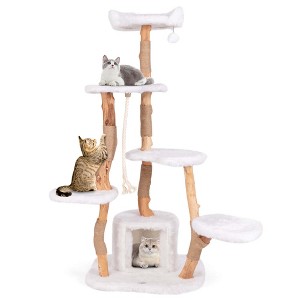 Costway 66" Tall Solid Wood Cat Tree with Perch Condo Jute Scratching Posts Sisal Rope - 1 of 4