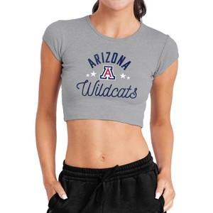 Women's University of Arizona Wildcats Cap Sleeve Baby Rib Crop Top Athletic Heather - 1 of 4