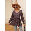 Women's Blouses Fall Puff Long Sleeve Shirts Casual V-Neck Loose T-Shirts - 4 of 4