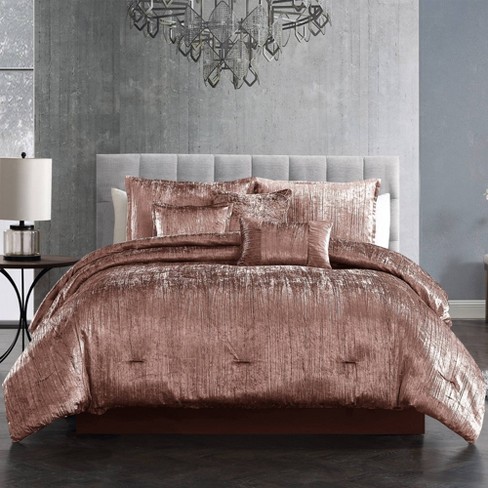 7pc King Turin Crinkle Velvet Comforter Set Blush Riverbrook