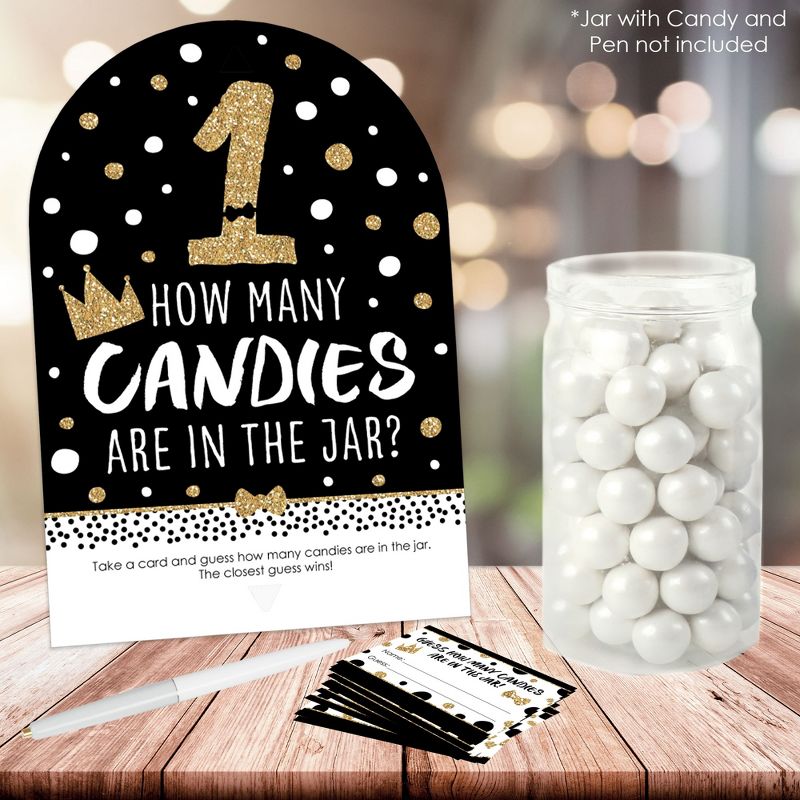 Big Dot of Happiness 1st Birthday Little Mr. Onederful - How Many Candies Boy First Birthday Party Game - 1 Stand and 40 Cards - Candy Guessing Game, 2 of 9