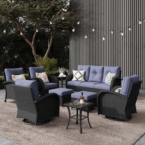 LayinSun Outdoor Patio Furniture Set, Black Rattan Wicker Sectional Swivel Rocker Chairs Sets - 1 of 4