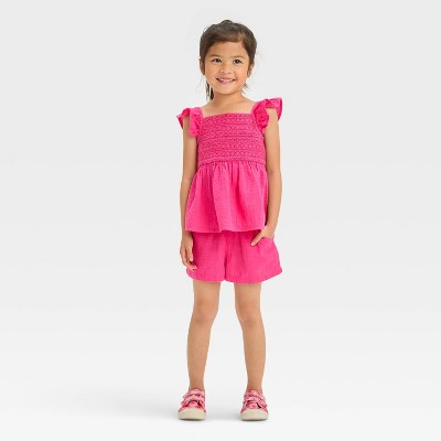 Image of Toddler Girls' Gauze Top & Bottom Set - Cat & Jack™ Pink 12M