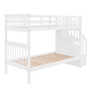 Whisen Twin-Over-Twin Bunk Bed & Bed Frame with Stairway, Storage and Guard Rail - 1 of 4