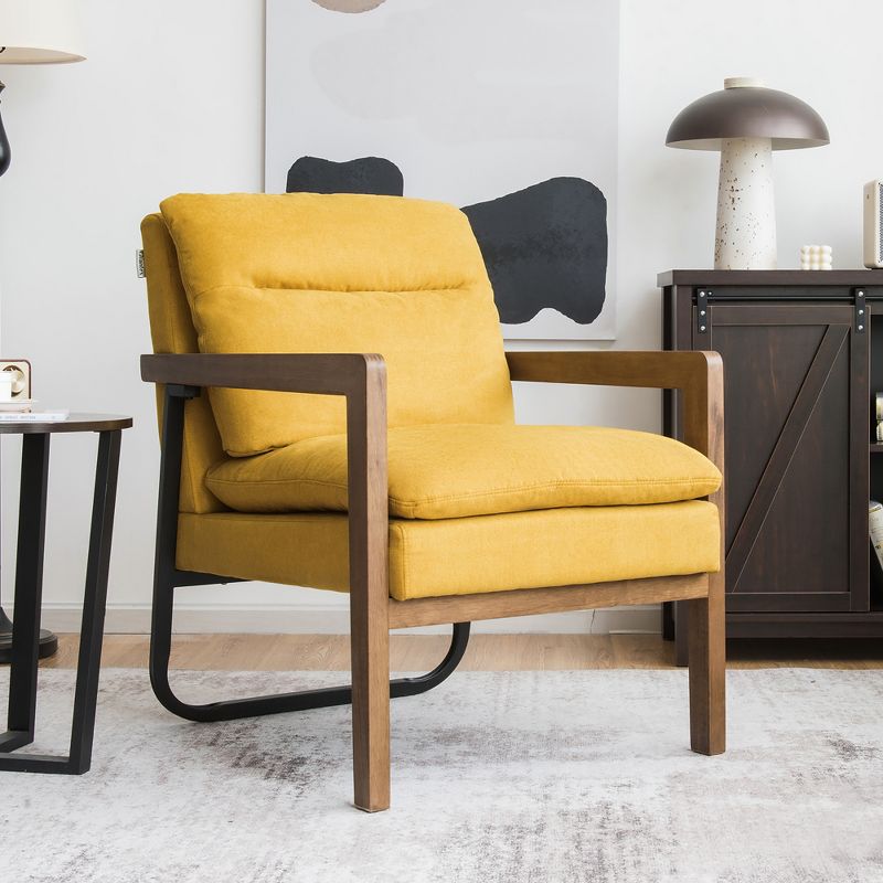 Costway Modern Accent Armchair Lounge Chair w/ Rubber Wood Legs & Steel Bracket, 2 of 10
