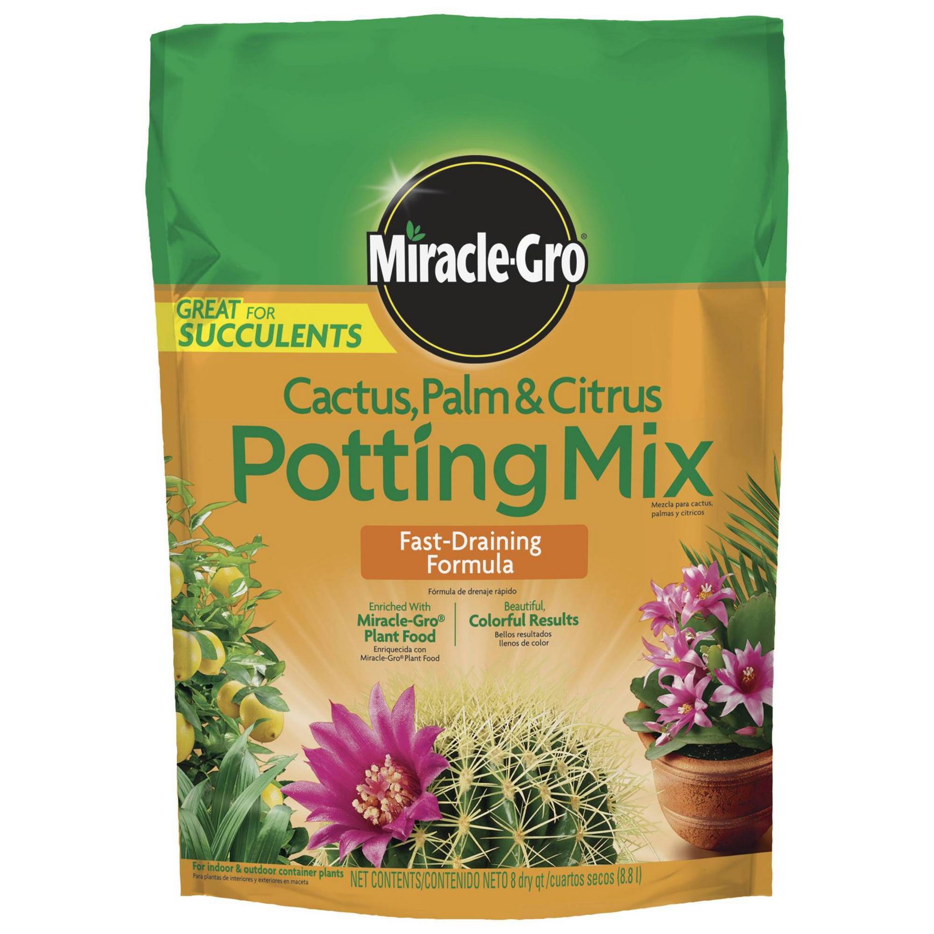 Miracle-Gro Cactus Palm Citrus Potting Soil - 8qt: Enriched Mix for Indoor Plant Growth, Fast Drainage