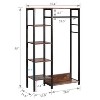 VECELO Open Garment Clothing Rack, Heavy Duty Free-Standing Storage Closet with 5 Shelves & Hanging Rod for Small Spaces, Oak/White - 3 of 4