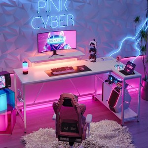Bestier - L-Shaped Gaming Desk with LED Lights, Power Outlets, and Monitor Stand - 58" Wide - 1 of 4