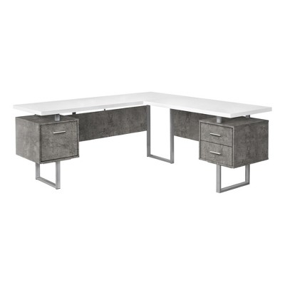 Monarch Specialties Computer Desk Home Office Corner Left Right Set-Up Storage Drawers  L Shape Metal Laminate Grey White Contemporary Modern