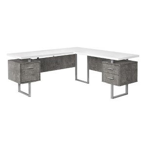 Monarch Specialties Computer Desk Home Office Corner Left Right Set-Up Storage Drawers  L Shape Metal Laminate Grey White Contemporary Modern - 1 of 4