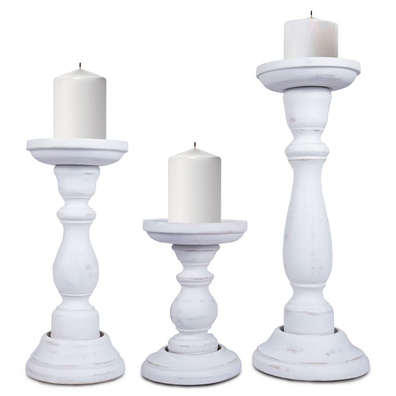 Mela Artisans Shabby White Candle Holders for Pillar Candles (Set of 3) Rustic Wooden Candle Holders Pillar 6", 9", 12", 2 of 7