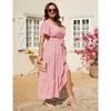 Women Plus Size Maxi Dress V Neck Summer Dress Short Sleeve Long Dress High Waist Ruffle Casual Dress with Belt - 3 of 4