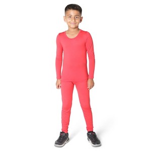 Everyday Kids Thermal Underwear Set – Long Johns Base Layer Top & Bottom, Microfleece, Moisture-Wicking, Cold Weather Wear, Red - 1 of 4