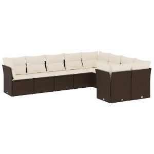 vidaXL Garden Sofa Set Brown PE rattan 9 piece set Adjustable Feet - 1 of 4