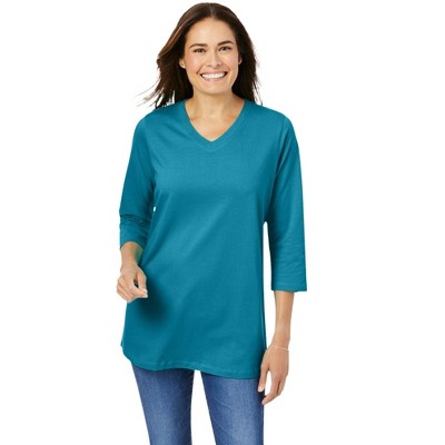 Woman Within Perfect Three-Quarter Sleeve V-Neck Tee