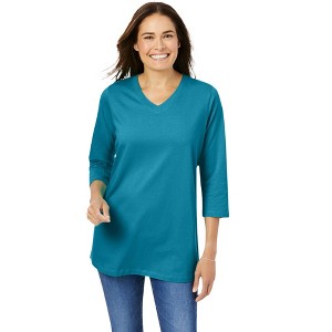 Woman Within Perfect Three-Quarter Sleeve V-Neck Tee - 1 of 4