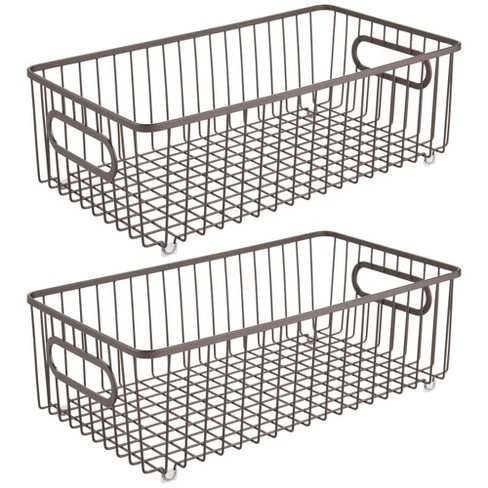 mDesign Metal Kitchen Pantry Food Storage Basket Bin 2 Pack Bronze Large 