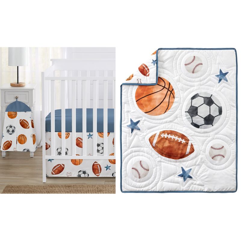 Sweet Jojo Designs Boy Baby Crib Bedding Set - Watercolor Sports Theme Multicolor 4pc, 1 of 7