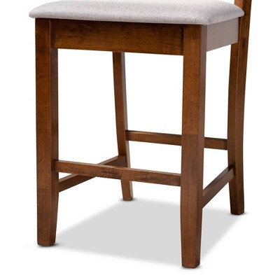 Nicolette Grey Fabric and Walnut Wood Counter Stools, Set of 2
