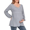 Maternity Sweater V Neck Long Sleeve Peplum Tops Fall Outfits for Maternity Cozy Waffle Knit Sweater Midweight Babydoll Smock Tops - 3 of 4