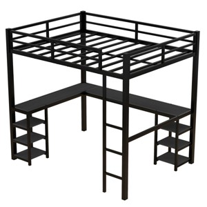 TopComfy Beds Full Metal Loft Bed with Desk and Shelves with Ladder and Guardrails Sturdy Frame Furniture for Bedroom, Black, 73.62"*15.35"*4.72" - 1 of 4