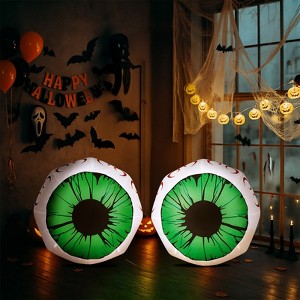Angel Sar Halloween Inflatable Eyeballs, 2 Pack 3FT Lighted Outdoor Decor, Green LED Eyes for Yard Garden Party Indoor Outdoor Spooky Decoration - 1 of 4