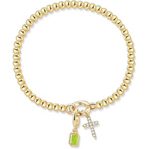 Free bird Cross Birthstone Bracelet | Dainty 14K Gold Plated Cross Charm Bracelet | Stretchable Elastic Gold Beaded Bracelet - 1 of 4