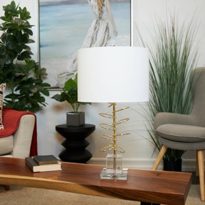 27"x14" Metal Abstract Overlapping Ring Accent Lamp with Elevated Square Glass Base Gold - Olivia & May: Modern Linen Shade - 1 of 4