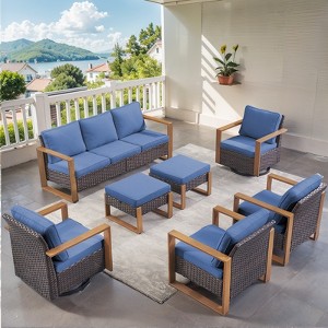 Buenhomino Outdoor Patio Furniture Set-7 Pieces All-Weather Wicker Outdoor Furniture with Swivel Patio Chairs Patio Conversation Sets for Porch Deck - 1 of 4