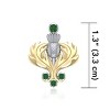 Slickblue Women's Sterling Silver & 18k Gold Thistle Pendant Necklace with Emerald Glass Gemstones, Floral Design, 20" - 3 of 4