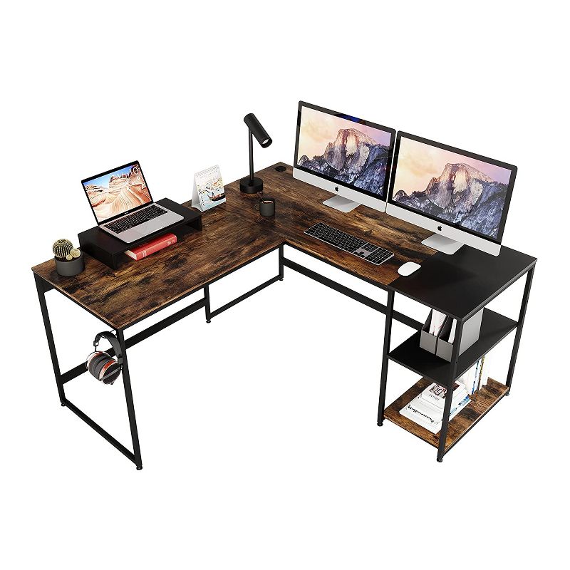 Bestier Industrial Customizable L Shaped Corner or Long Home Office Study Desk w/ Adjustable Shelf, Adaptable Design, Monitor Stand, Rustic Brown, 1 of 6