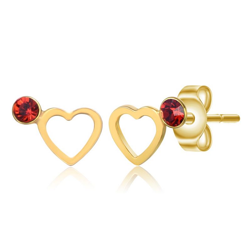 14k Gold Plated Red Velvet Crystal Open Heart Halo Stud Earrings, 2 of 4