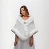 Anna-Kaci Women's Faux Fur Trim Wrap Shawl with Plush Textured Finish Sparkling Brooch Closure and Draped Silhouette 19in - One Size Fits Most, White - 2 of 4