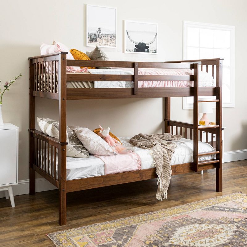 Twin Over Twin Transitional Cottage Solid Pine Bunk Bed Walnut - Saracina Home, 3 of 9
