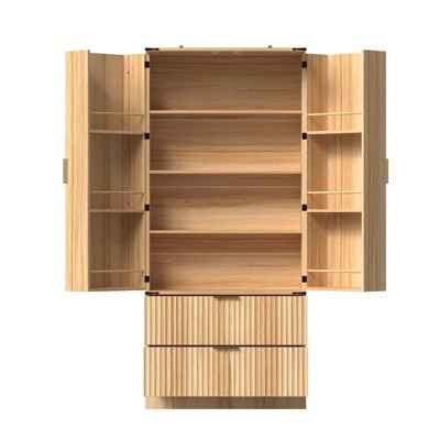 FUFU&GAGA Large-Capacity Pantry Cabinet,Food Storage Pantry with Drawers,Farmhouse Kitchen Hutch,Adjustable Shelves,Cupboard for Kitchen Organization